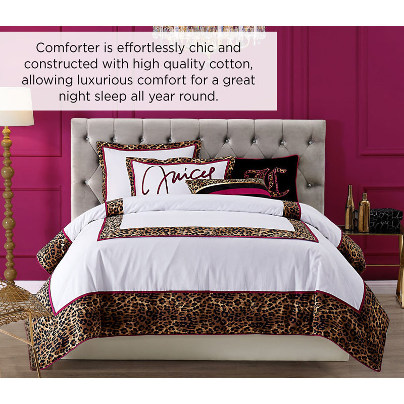 Queen Juicy Couture 8 piece black & outlet pink cheetah comforter bed set